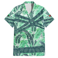 Martinique Pride Family Matching Short Sleeve Bodycon Dress and Hawaiian Shirt with Green Banana Leaf Print and Flag Patch Accents