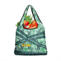 Martinique Pride Grocery Bag with Green Banana Leaf Print and Flag Patch Accents