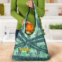 Martinique Pride Grocery Bag with Green Banana Leaf Print and Flag Patch Accents