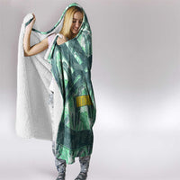Martinique Pride Hooded Blanket with Green Banana Leaf Print and Flag Patch Accents