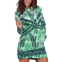 Martinique Pride Hoodie Dress with Green Banana Leaf Print and Flag Patch Accents