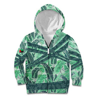 Martinique Pride Kid Hoodie with Green Banana Leaf Print and Flag Patch Accents