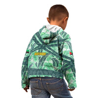Martinique Pride Kid Hoodie with Green Banana Leaf Print and Flag Patch Accents