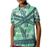 Martinique Pride Kid Polo Shirt with Green Banana Leaf Print and Flag Patch Accents