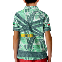 Martinique Pride Kid Polo Shirt with Green Banana Leaf Print and Flag Patch Accents