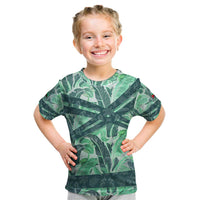 Martinique Pride Kid T Shirt with Green Banana Leaf Print and Flag Patch Accents