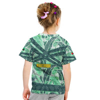 Martinique Pride Kid T Shirt with Green Banana Leaf Print and Flag Patch Accents