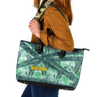 Martinique Pride Leather Tote Bag with Green Banana Leaf Print and Flag Patch Accents