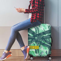 Martinique Pride Luggage Cover with Green Banana Leaf Print and Flag Patch Accents