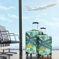 Martinique Pride Luggage Cover with Green Banana Leaf Print and Flag Patch Accents