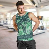 Martinique Pride Men Tank Top with Green Banana Leaf Print and Flag Patch Accents