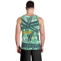 Martinique Pride Men Tank Top with Green Banana Leaf Print and Flag Patch Accents