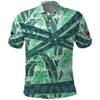Martinique Pride Polo Shirt with Green Banana Leaf Print and Flag Patch Accents