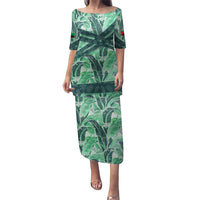 Martinique Pride Puletasi with Green Banana Leaf Print and Flag Patch Accents