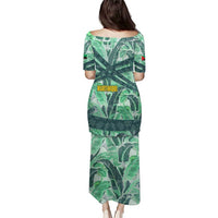 Martinique Pride Puletasi with Green Banana Leaf Print and Flag Patch Accents