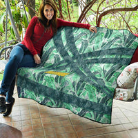 Martinique Pride Quilt with Green Banana Leaf Print and Flag Patch Accents