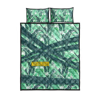 Martinique Pride Quilt Bed Set with Green Banana Leaf Print and Flag Patch Accents