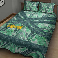 Martinique Pride Quilt Bed Set with Green Banana Leaf Print and Flag Patch Accents