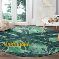 Martinique Pride Round Carpet with Green Banana Leaf Print and Flag Patch Accents