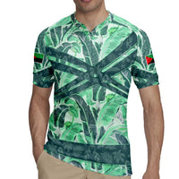 Martinique Pride Rugby Jersey with Green Banana Leaf Print and Flag Patch Accents