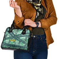 Martinique Pride Shoulder Handbag with Green Banana Leaf Print and Flag Patch Accents