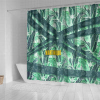 Martinique Pride Shower Curtain with Green Banana Leaf Print and Flag Patch Accents