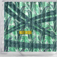 Martinique Pride Shower Curtain with Green Banana Leaf Print and Flag Patch Accents