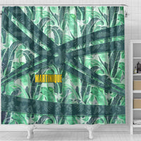 Martinique Pride Shower Curtain with Green Banana Leaf Print and Flag Patch Accents