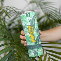 Martinique Pride Skinny Tumbler with Green Banana Leaf Print and Flag Patch Accents