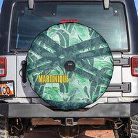Martinique Pride Spare Tire Cover with Green Banana Leaf Print and Flag Patch Accents