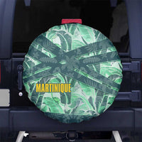 Martinique Pride Spare Tire Cover with Green Banana Leaf Print and Flag Patch Accents