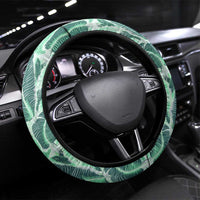 Martinique Pride Steering Wheel Cover with Green Banana Leaf Print and Flag Patch Accents