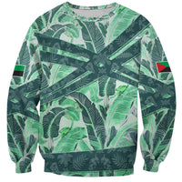 Martinique Pride Sweatshirt with Green Banana Leaf Print and Flag Patch Accents