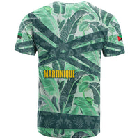 Martinique Pride T Shirt with Green Banana Leaf Print and Flag Patch Accents