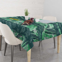 Martinique Pride Tablecloth with Green Banana Leaf Print and Flag Patch Accents