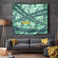 Martinique Pride Tapestry with Green Banana Leaf Print and Flag Patch Accents