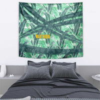 Martinique Pride Tapestry with Green Banana Leaf Print and Flag Patch Accents