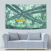Martinique Pride Tapestry with Green Banana Leaf Print and Flag Patch Accents