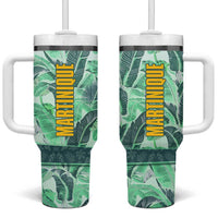 Martinique Pride Tumbler With Handle with Green Banana Leaf Print and Flag Patch Accents