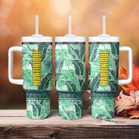 Martinique Pride Tumbler With Handle with Green Banana Leaf Print and Flag Patch Accents