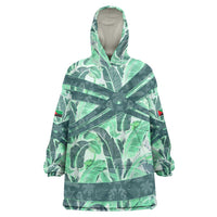 Martinique Pride Wearable Blanket Hoodie with Green Banana Leaf Print and Flag Patch Accents