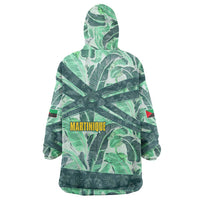Martinique Pride Wearable Blanket Hoodie with Green Banana Leaf Print and Flag Patch Accents