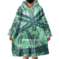 Martinique Pride Wearable Blanket Hoodie with Green Banana Leaf Print and Flag Patch Accents