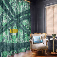 Martinique Pride Window Curtain with Green Banana Leaf Print and Flag Patch Accents