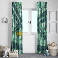 Martinique Pride Window Curtain with Green Banana Leaf Print and Flag Patch Accents