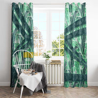 Martinique Pride Window Curtain with Green Banana Leaf Print and Flag Patch Accents