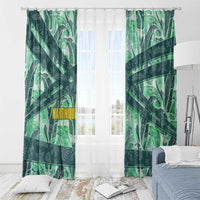 Martinique Pride Window Curtain with Green Banana Leaf Print and Flag Patch Accents