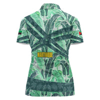 Martinique Pride Women Polo Shirt with Green Banana Leaf Print and Flag Patch Accents
