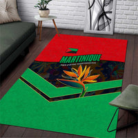 Martinique Pride Area Rug with Red Green Design and Tropical Bird of Paradise Flower