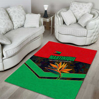 Martinique Pride Area Rug with Red Green Design and Tropical Bird of Paradise Flower